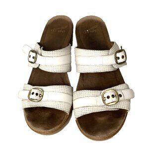 Dansko Women’s Leather Buckle Heeled Sandals Two Strap White Sz:41  , 10.5